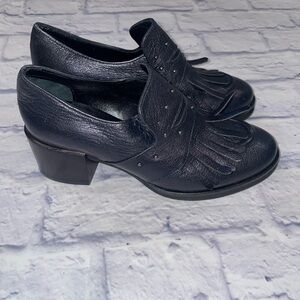 Silvana Chic Blue Leather Fringe Heels